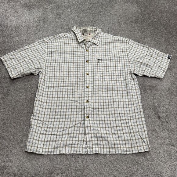 The North Face Y2K Button Down Shirt Mens Medium White Brown Plaid Short Sleeve - Picture 1 of 11